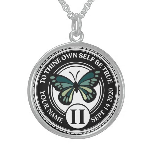 Custom Sobriety Medallion with Butterfly Sterling Silver Necklace