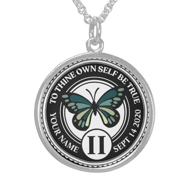 Custom Sobriety Medallion with Butterfly Sterling Silver Necklace (Front)