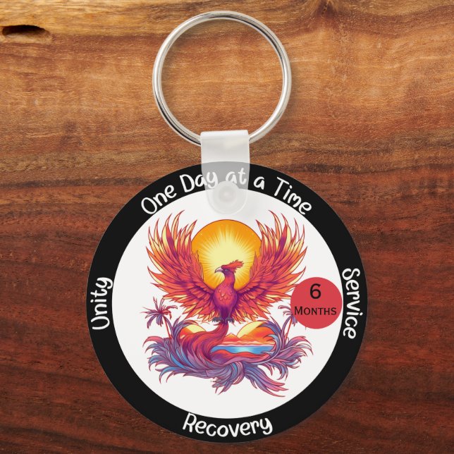 Custom Sobriety Milestone Gift - Phoenix Keychain (Front)