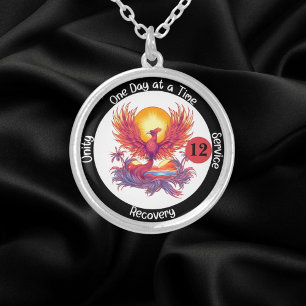 Custom Sobriety Milestone Gift - Phoenix Silver Plated Necklace