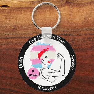 Custom Sobriety Milestone Gift – Trans Pride Keychain