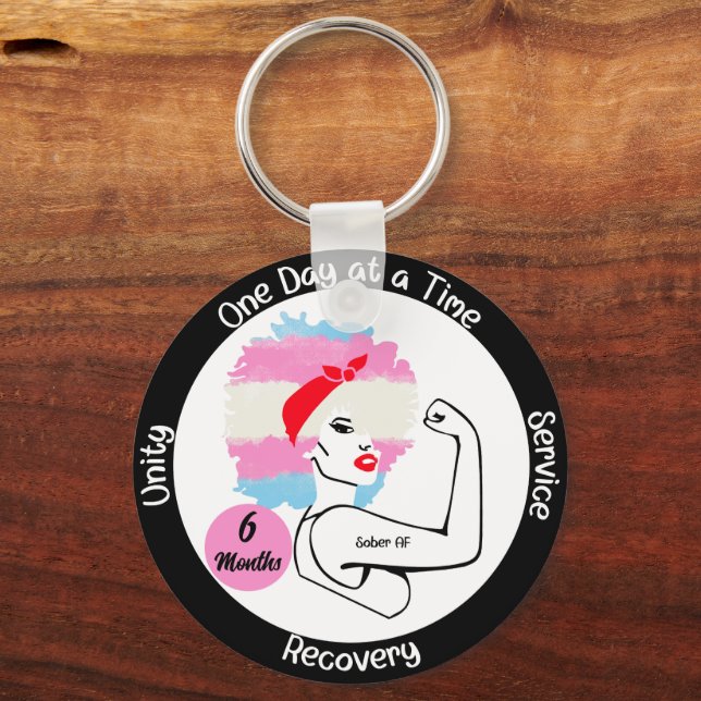 Custom Sobriety Milestone Gift – Trans Pride Keychain (Front)