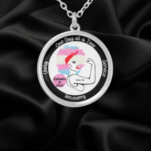 Custom Sobriety Milestone Gift – Trans Pride Silver Plated Necklace