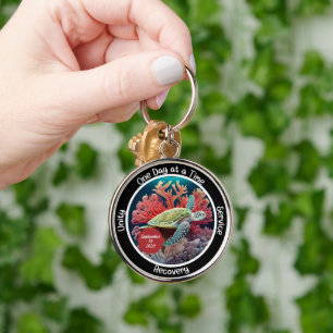 Custom Sobriety Recovery Milestone Gift - Turtle Keychain