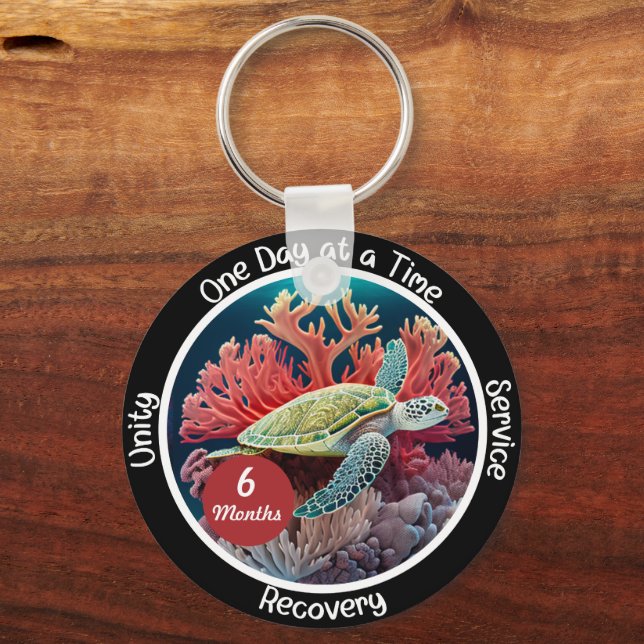 Custom Sobriety Recovery Milestone Gift - Turtle Keychain (Front)