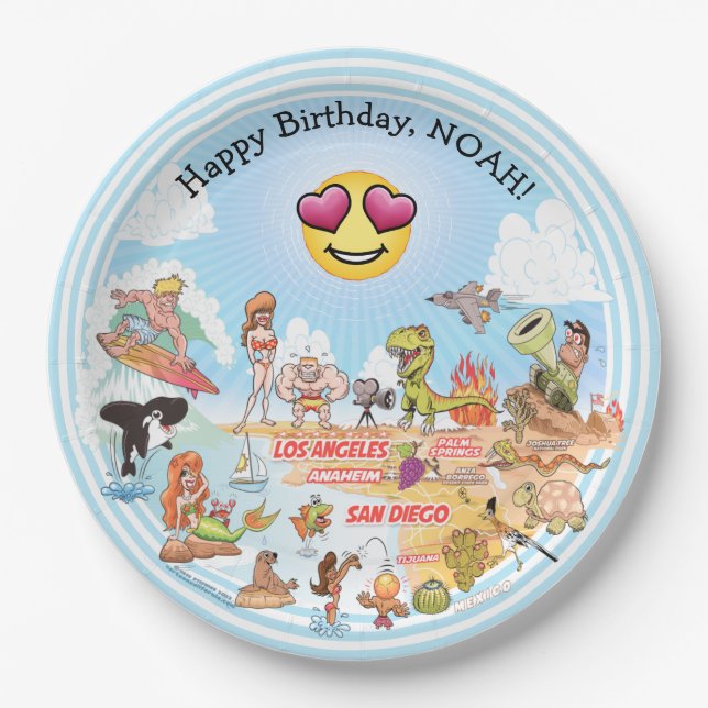 Custom SoCal Birthday Paper Plates (Front)