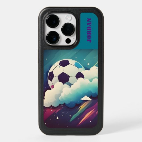 Custom Soccer Ball Clouds Stars Personalized OtterBox iPhone 14 Pro Case