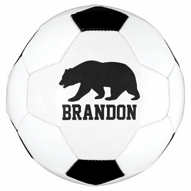 Custom soccer ball with big black bear logo (Front)