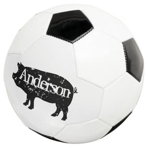 Custom soccer ball with vintage black pig logo