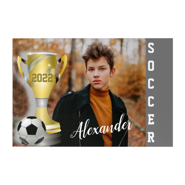 Custom Soccer Champion Photo Gift for Boys Acrylic Print (Front)