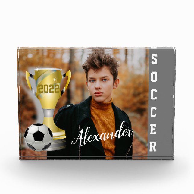 Custom Soccer Champion Photo Gift for Boys Block (Front)