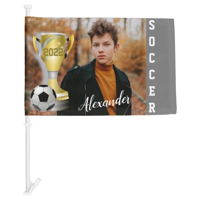 Custom Soccer Champion Photo Gift for Boys Car Flag (Front)