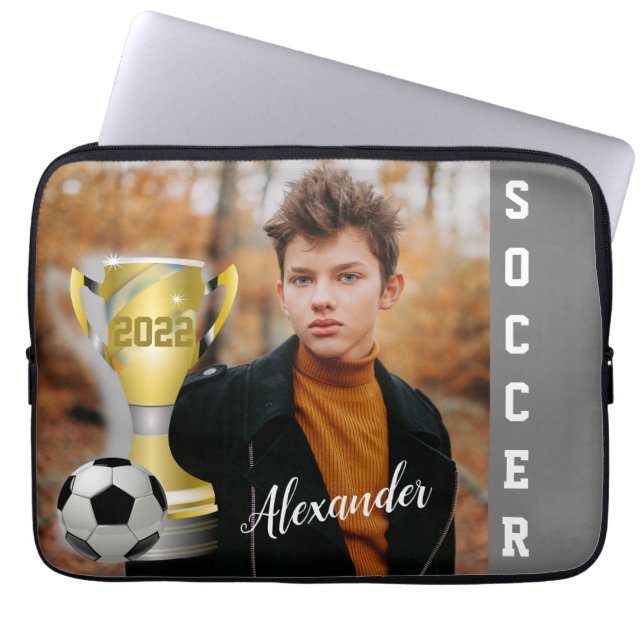 Custom Soccer Champion Photo Gift for Boys Laptop Sleeve (Front)