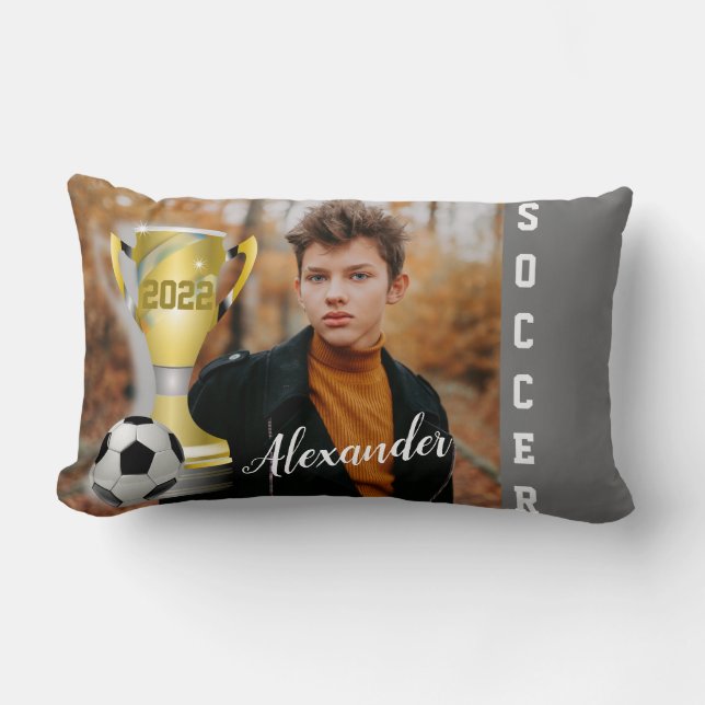 Custom Soccer Champion Photo Gift for Boys Lumbar Pillow (Front)