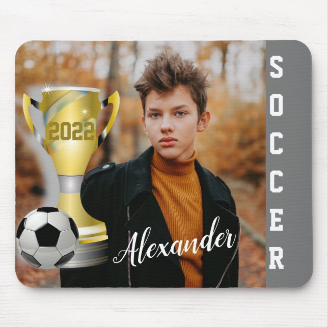 Custom Soccer Champion Photo Gift for Boys Mouse Pad (Front)