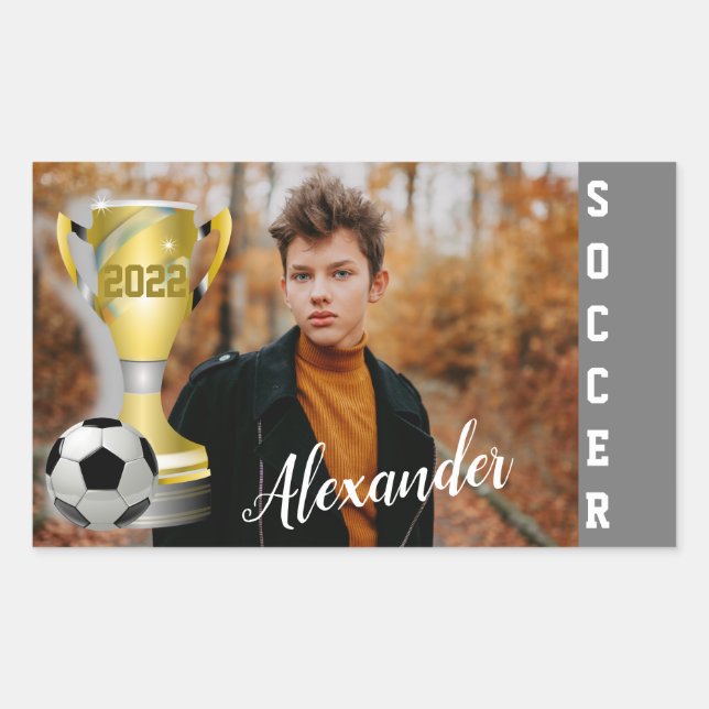 Custom Soccer Champion Photo Gift for Boys Rectangular Sticker (Front)