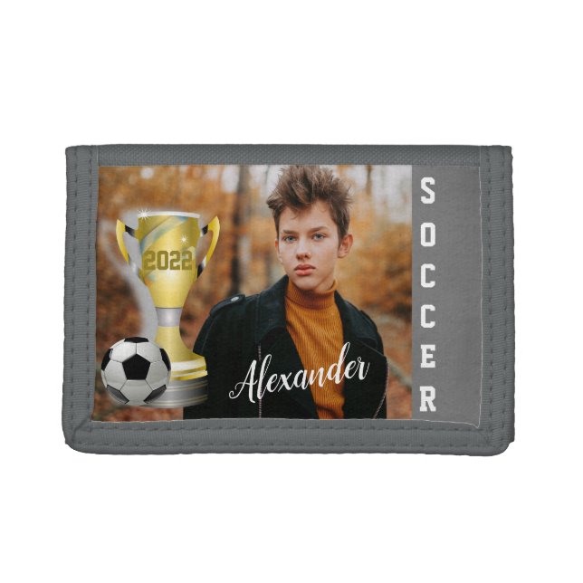 Custom Soccer Champion Photo Gift for Boys Trifold Wallet (Front)