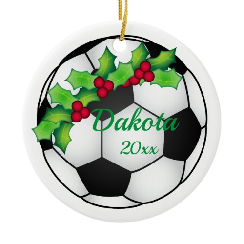 Custom Soccer Christmas Ornament Black and White
