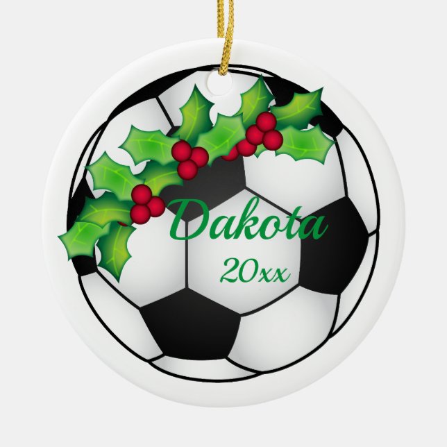 Custom Soccer Christmas Ornament Black and White (Front)