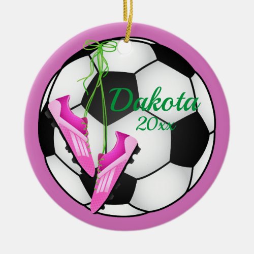 Custom Soccer Christmas Ornament Pink _ Black