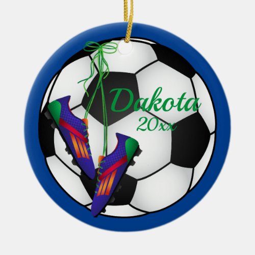 Custom Soccer Christmas Ornament Red _ Blue Cleats