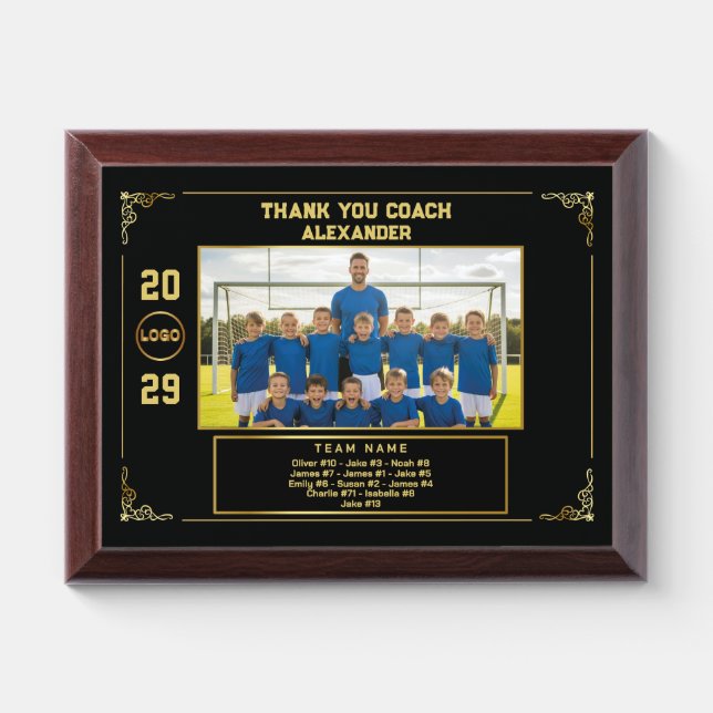 Custom Soccer Coach Gift with Team Photo & Names Award Plaque (Horizontal)