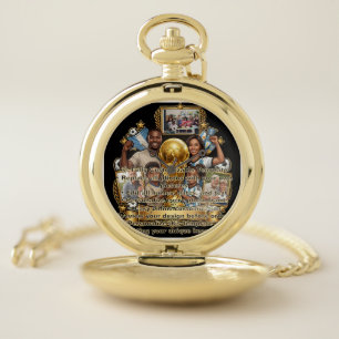 Custom Soccer Dad Photo Collage Gift Pocket Watch