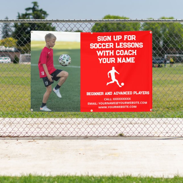 Custom Soccer Football Coaching Class Lessons Red Banner (Insitu)