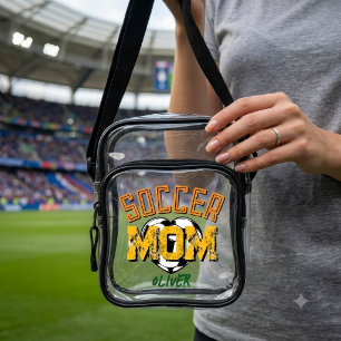 Custom Soccer Mom Yellow Оrange Heart Game Day Clear Crossbody Bag