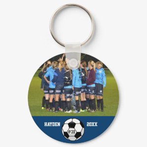 Custom Soccer Photo Collage Name Team Number Keychain