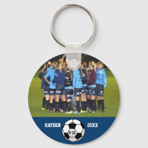Custom Soccer Photo Collage Name Team Number Keychain