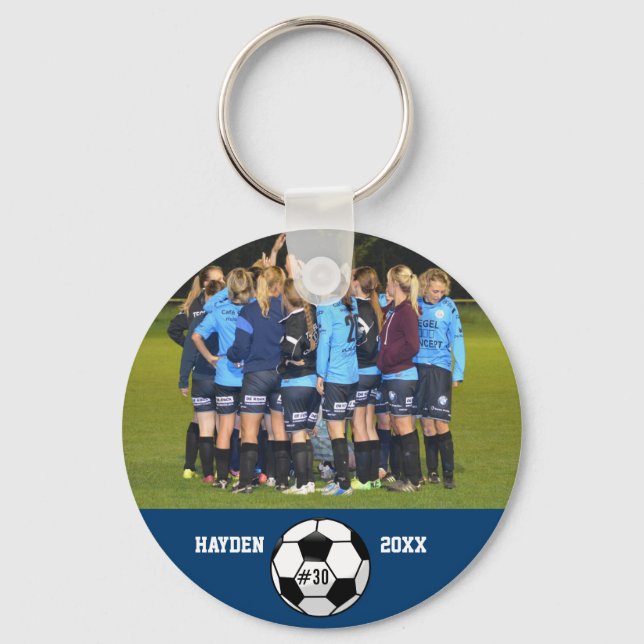 Custom Soccer Photo Collage Name Team Number Keychain (Front)