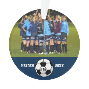 Custom Soccer Photo Collage Name Team Number Ornament