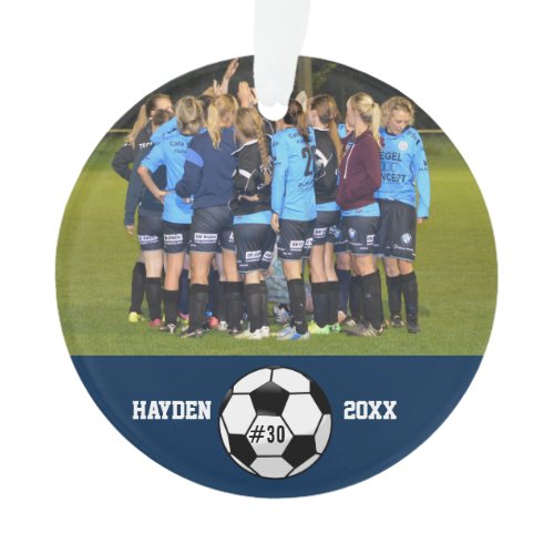 Custom Soccer Photo Collage Name Team Number Ornament