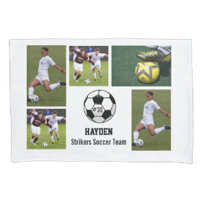 Custom Soccer Photo Collage Name Team Number Pillow Case