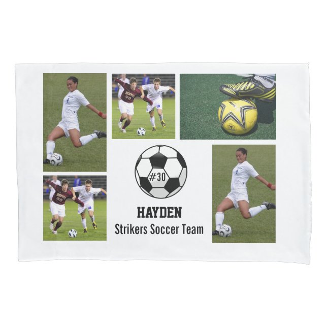 Custom Soccer Photo Collage Name Team Number Pillow Case (Front)