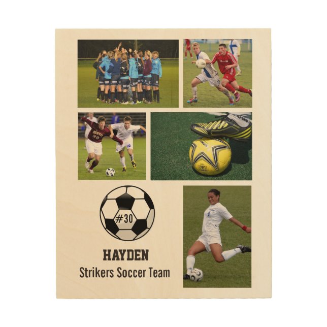 Custom Soccer Photo Collage Name Team Number Wood Wall Art (Front)