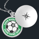 Custom soccer player jersey number team name small locket necklace<br><div class="desc">Custom soccer player jersey number team name small round locket Necklace. Personalized sports gift for soccer player,  fan and coach. Green or custom background color. Sporty presents for girl,  sister,  daughter,  granddaughter,  mom,  friend,  team mate etc. Available in small,  medium and large size.</div>