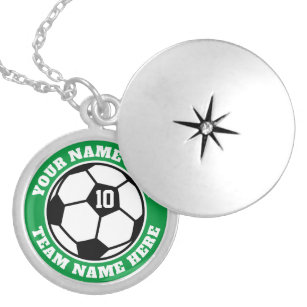 Custom soccer player jersey number team name small locket necklace
