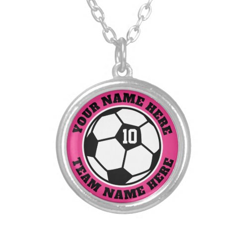Custom soccer player jersey number team name small silver plated necklace