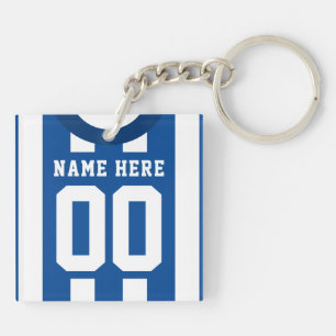 Custom Soccer Rugby Jersey Keyring, Blue Stripes Keychain