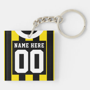 Custom Soccer Rugby Jersey Keyring, Gold Black Keychain