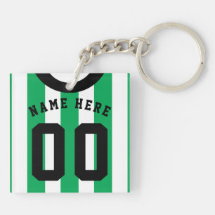 Custom Soccer Rugby Jersey Keyring, Green Stripes Keychain