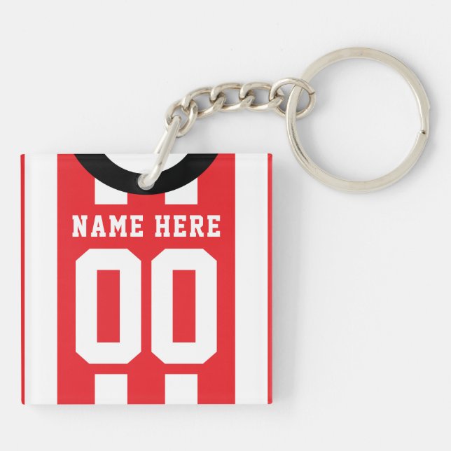 Custom Soccer Rugby Jersey Keyring, Red Stripes Keychain (Back)
