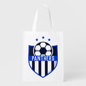 Custom Soccer Shield With Team Name Or Text Grocery Bag by SoccerMomsDepot at Zazzle