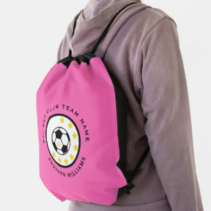 Custom Soccer Team Jersey Number Pink Blanket Girl Drawstring Bag