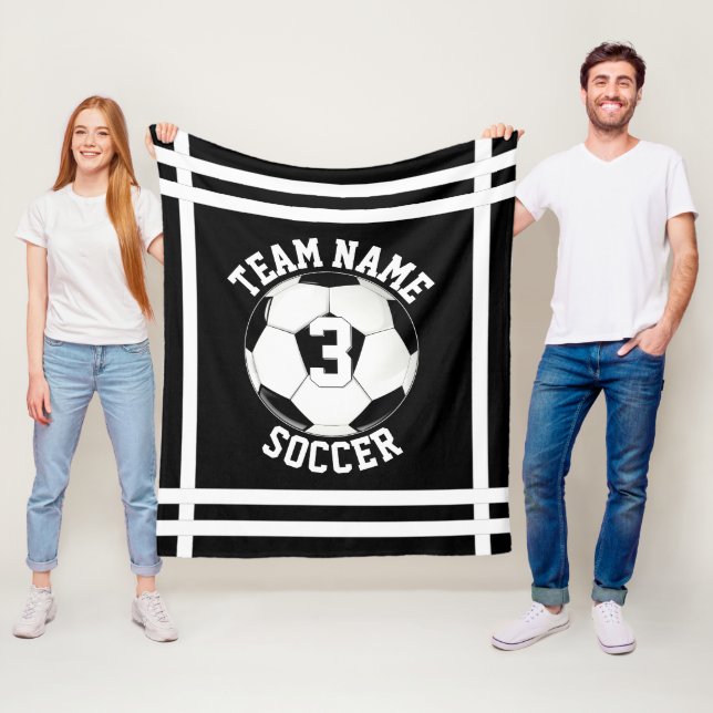 Custom Soccer Team Name and Player Number Sports Fleece Blanket (In Situ)