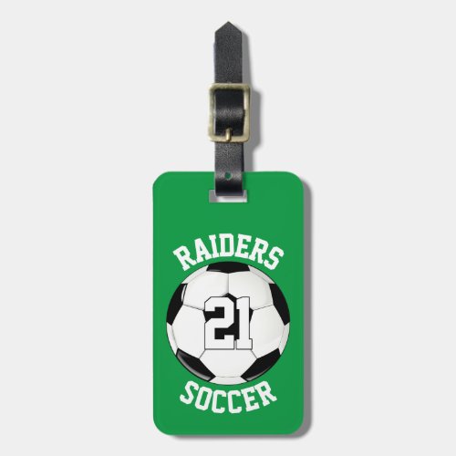 Custom Soccer Team Name Player Number and Color Luggage Tag