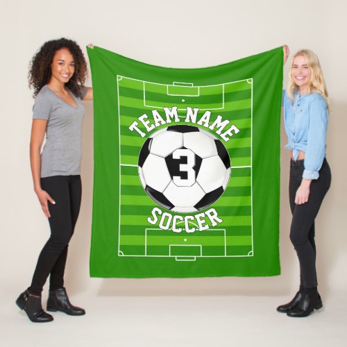 Custom Soccer Team Name Player Number on Field Fleece Blanket