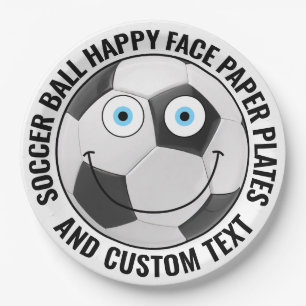 Custom Soccer Theme Party BLUE EYES Happy Face 9" Paper Plates